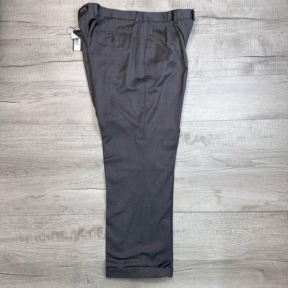 Bachrach Grey Wool Blend Double Pleat Dress Pant Mens 40x30 High Rise Cuffed Hem - Picture 8 of 10
